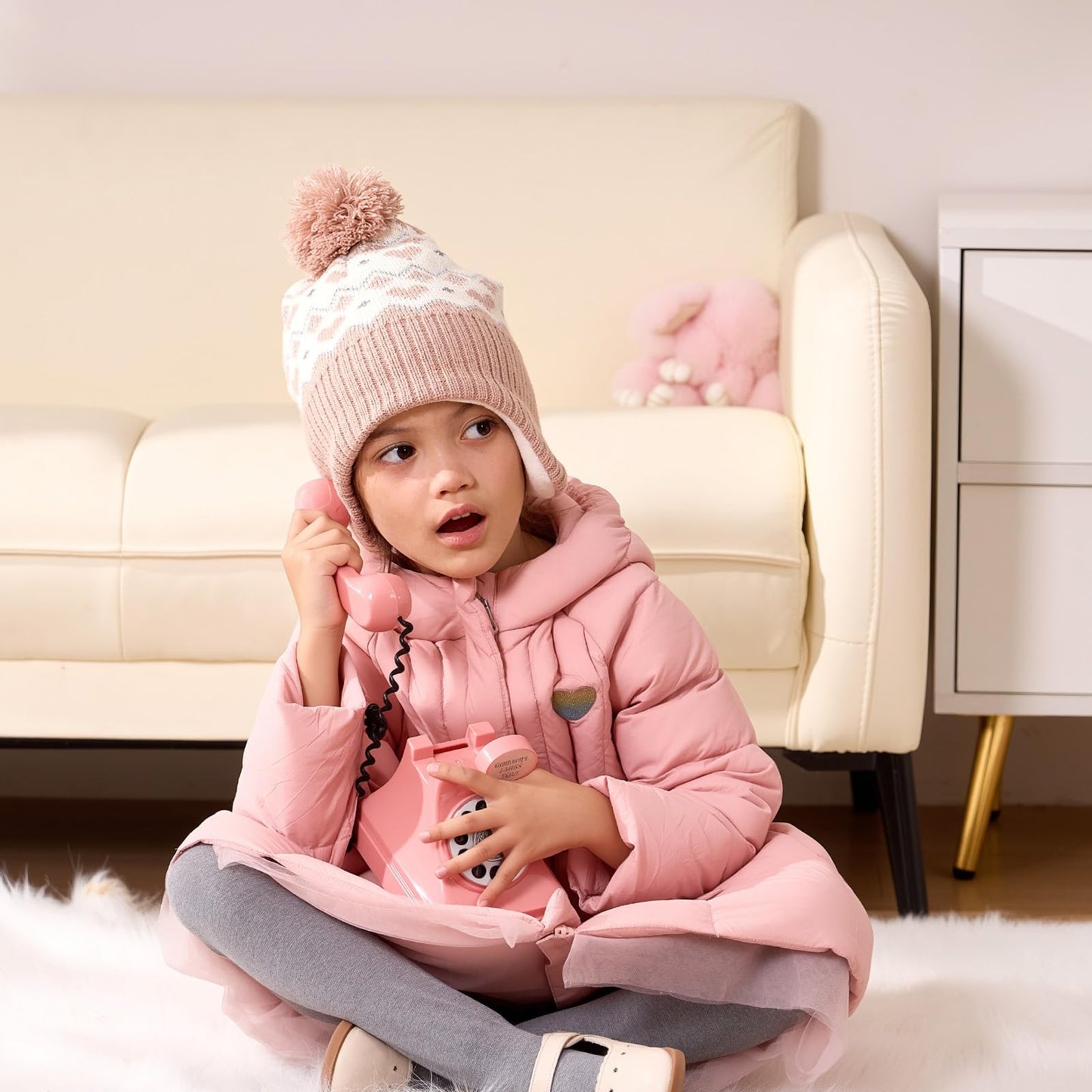 Winter Hat Girls Kids Beanie Earflap Pompom Baby Knitted Hat Girls 