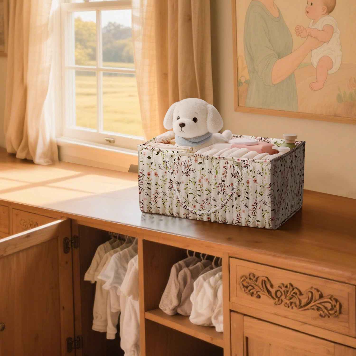 Changing Table Organiser, Baby Changing Table Organiser, Nappy Bag with Compartments and Handles, Newborn Baby Essentials, Gift Basket for Changing Children, Storage Basket for Changing Table