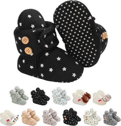 EDOTON Unisex-Baby Neugeborenes Fleece Booties, Baby Jungen Mädchen Weiche Sohlen Streifen Bootie Kleinkind Stiefel Niedlich Stiefel Socke Einstellbar
