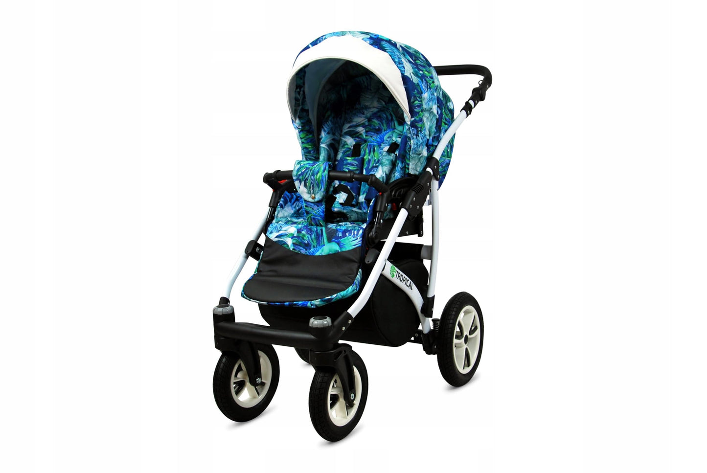 BabyLux® Bambimo Pushchair Set 3 in 1 - Tropical - incl. Baby Carrycot, Buggy Sports Seat, Car Seat - Pram Set - Combination Pram with Changing Bag, Rain Cover etc.