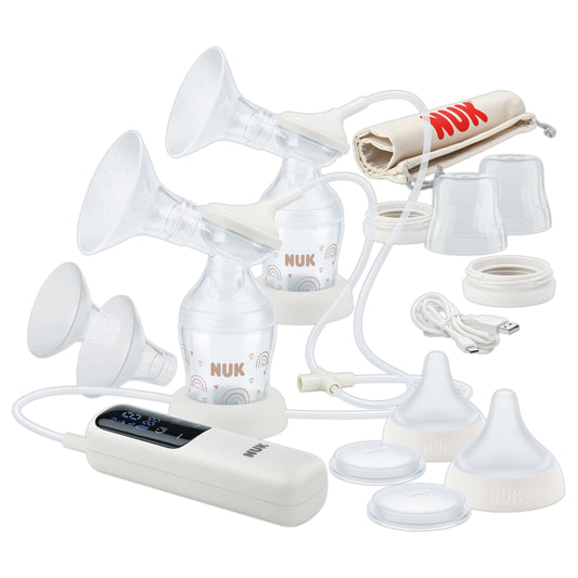 NUK Perfect Match Complete Feeding Set | Ab 0 Monate | Vario Express-Sterilisator, 4 Babyflaschen, Flaschenwärmer, Flaschenbürste und mehr | Regenbogen | 8 Stück
