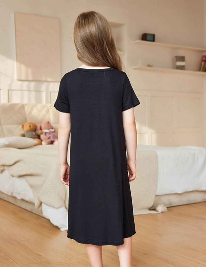 Arshiner Nightdress Girls Short Sleeve Pyjamas Children's Sleep Dress Cat Unicorn Crew Neck Night Dress 4-12 Years