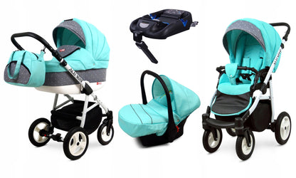 BabyLux® Kinderwagen Set 4 in 1 - Alu Way - incl. Babywanne, Buggy Sportsitz, Auto-Babyschale, ISOFIX-Basisstation - Autositz - Kinderwagenset - Kombikinderwagen mit Wickeltasche usw.