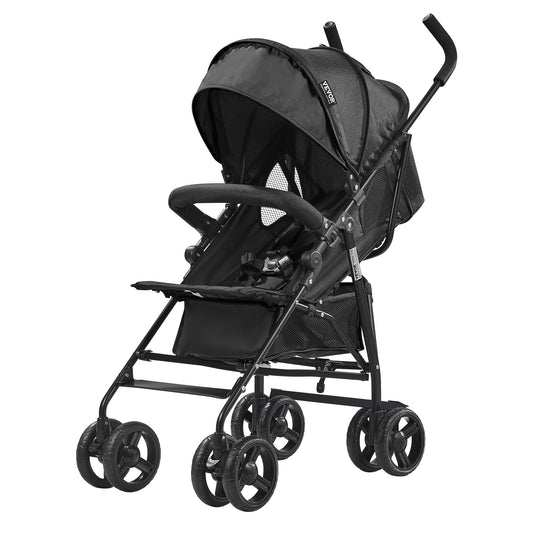 VEVOR Leichter Kinderwagen, kompakt, einfach zusammenklappbar, mit verstellbarer Rückenlehne, Rahmen aus Karbonstahl, großer Aufbewahrungskorb, Kinderwagen mit Schirm für Reisen und mehr, Schwarz/Pink