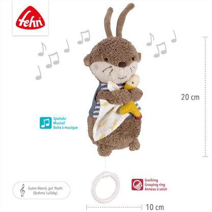 Fehn Mini-Spieluhr Otter – Kuscheltier & Einschlafhilfe: Aufzieh-Spieluhr mit sanfter Melodie Brahms Wiegenlied beruhigt in jeder Situation – für Babys und Kleinkinder ab 0+ Monaten