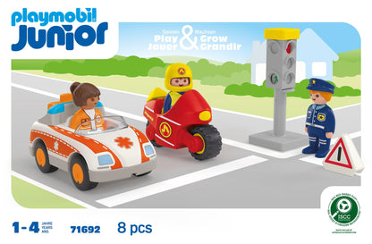 PLAYMOBIL Junior Heroes of Everyday Life Sustainable Toy for Children from 1 Year Including Doctor, Firefighter and Policeman, 71692