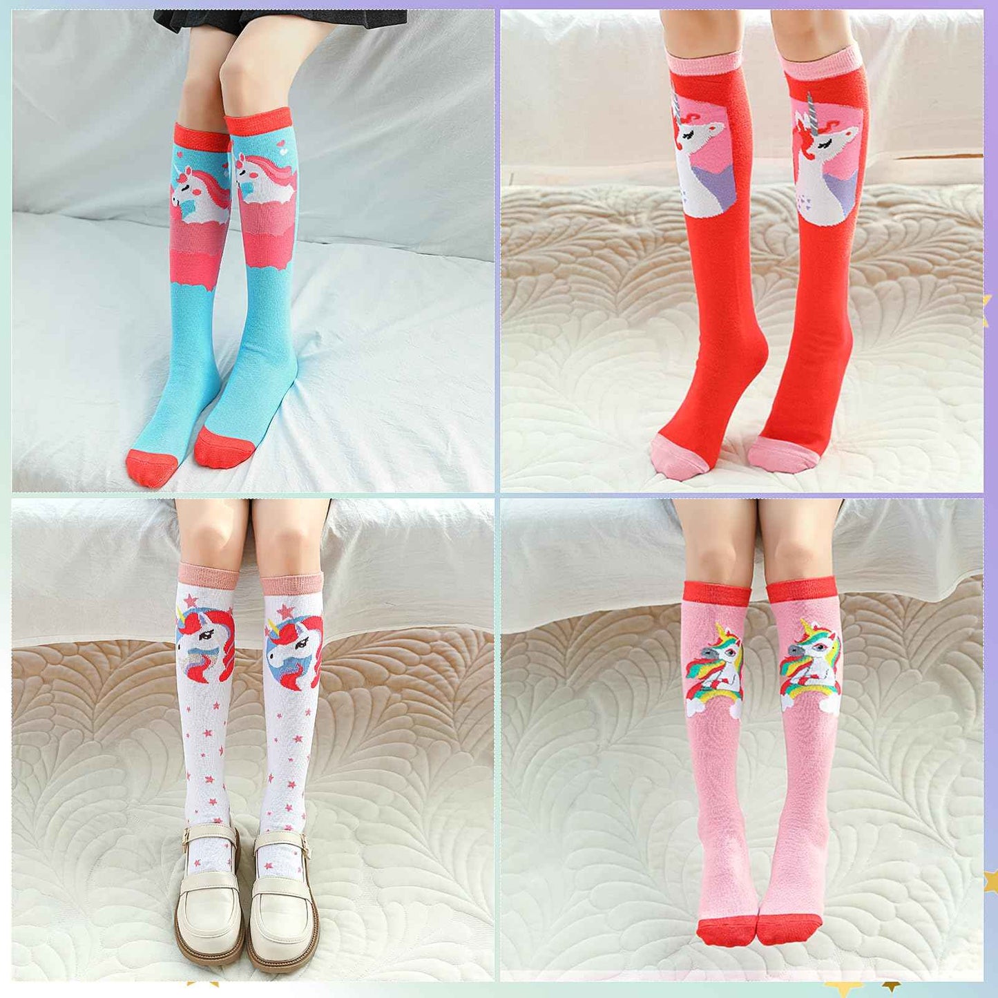 PHOGARY 6 Pairs of Knee Socks for Girls, Cute Socks Colourful Socks Children, Warm Knee Socks Children, Medium Calf Length, Long Knee Socks Girls from 3 to 12 Years, One Size