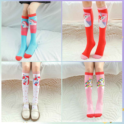 PHOGARY 6 Pairs of Knee Socks for Girls, Cute Socks Colourful Socks Children, Warm Knee Socks Children, Medium Calf Length, Long Knee Socks Girls from 3 to 12 Years, One Size
