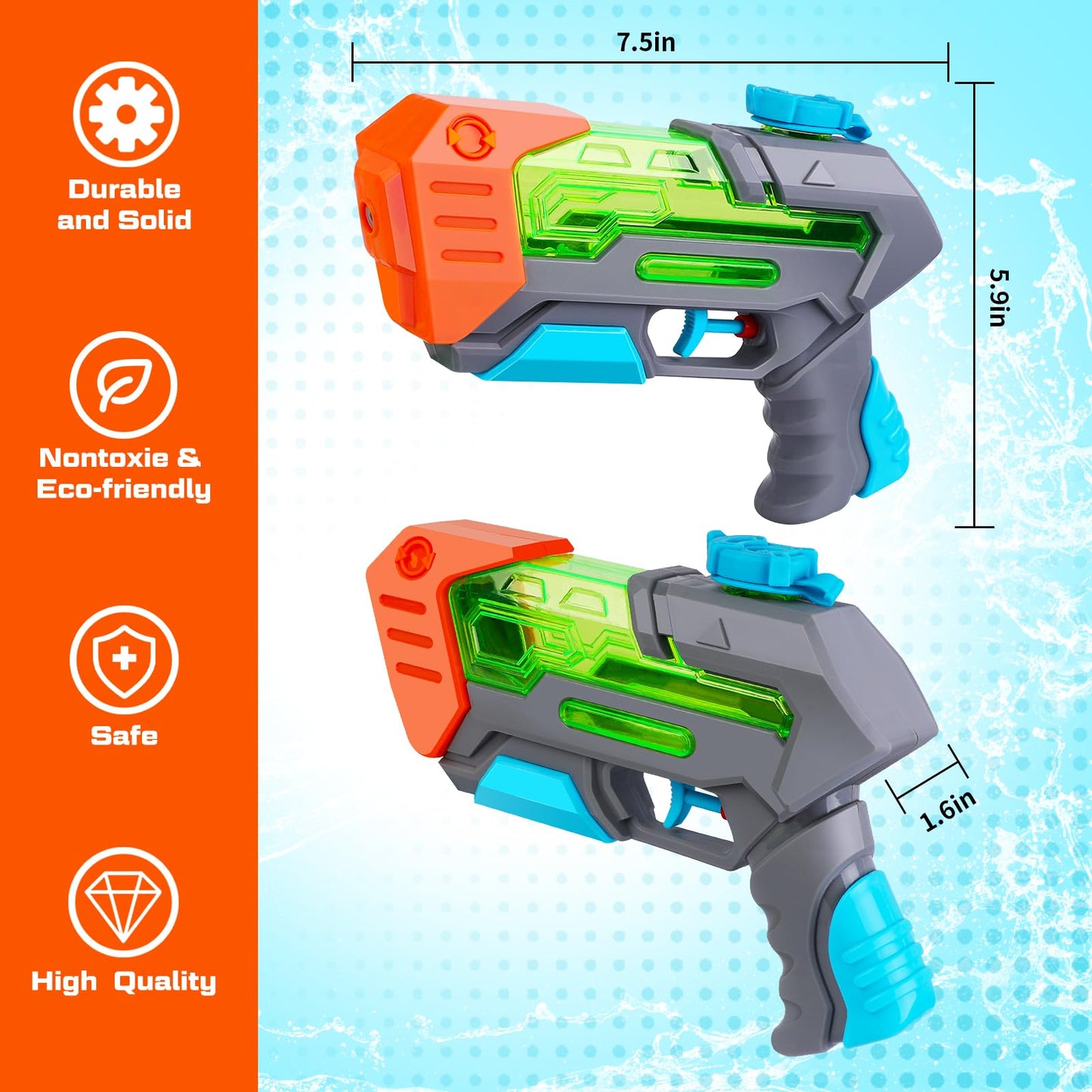 Quanquer Wasserpistole für Kinder Erwachsene Spritzpistolen Reichweite 7 Meter 200ml Wassertank Wasserpistolen Klein asserpistole für Spielzeug im Freien Strandpool Water Gun-Boxed