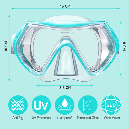 Findway Children's Diving Goggles, Swimming Goggles, Snorkel Mask for Boys Girls Teenagers, Diving Mask with Nose Cover, 180° Panorama, HD, Anti-Fog, Anti-Leak, Diving Goggles for Children 4-16 Years