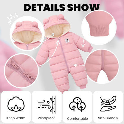 Minizone Baby Winter Jumpsuit with Hood, Romper Snowsuit Boys and Girls, Long-Sleeve Jumpsuit, Warm Outfits, Gift, 6-9 Months, 80 cm, Black