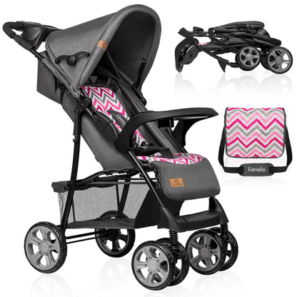 LIONELO Emma Plus Kinderwagen bis zu 15 kg, Kindersportwagen, leicht modern klein Buggy mit Liegeposition, zusammenklappbar, große Räder, großer Korb, Tasche Stone