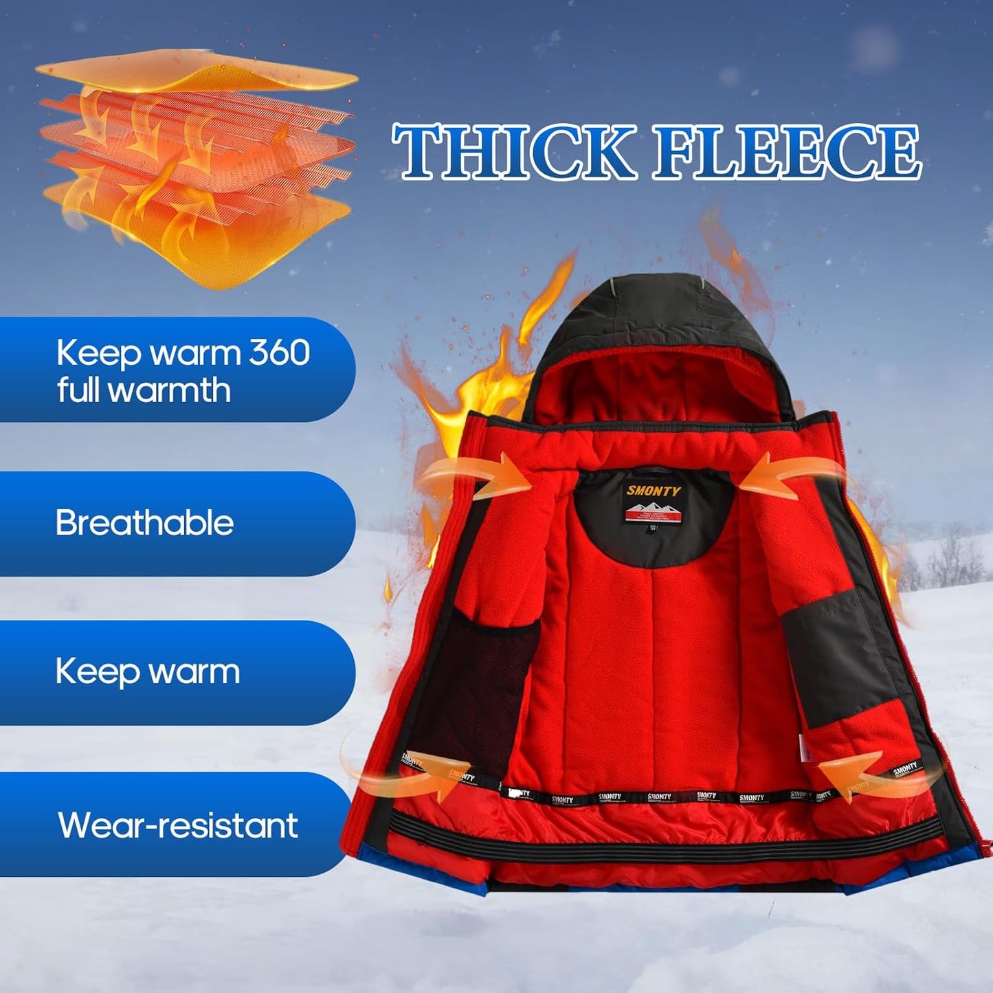 Kinder Schneeanzug für Jungen, Winter Skijacke und Hosen Set mit Kapuzenriemen, winddicht, wasserdicht, warmer Mantel