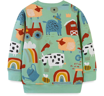EULLA Children's Boys' Pullover Sweatshirt Long Sleeve Cotton Dinosaur Excavator Tractor Planets Winter Tops 1-7 Years 92 98 104 110 116 122