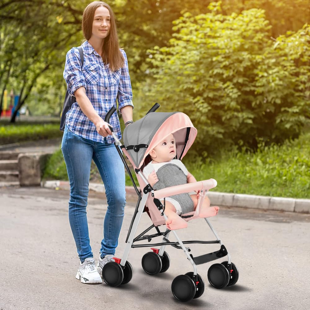 Kinderbuggy, Klein Zusammenklappbar Kinderwagen,Rücken und Fußstützenverstellung,Hinterradbremse,5-Punkt-Gurt,Einfaches Ein-Hand-Falten,Baby Reisebuggy