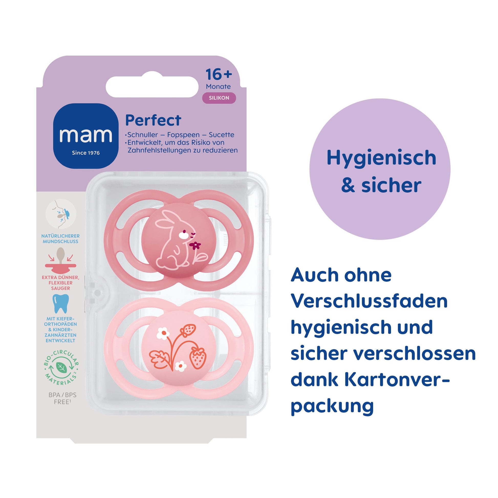 MAM Perfect Start Schnuller im 2er-Set, speziell für Neugeborene, zahnfreundlicher Baby Schnuller aus nachhaltigen & bio-erneuerbaren Materialien, mit Schnullerbox, 0-2 Monate, Biene/Schnecke - Meloni2