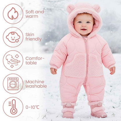 JiAmy Baby Snowsuit, Baby Boys Girls Winter Jumpsuit Romper Newborn Snow Overall for 3-24 Months