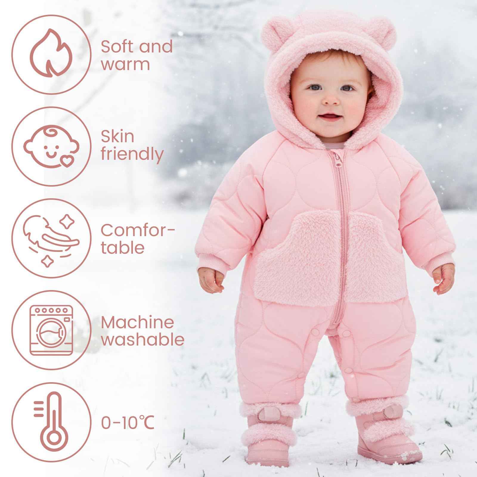 JiAmy Baby Snowsuit, Baby Boys Girls Winter Jumpsuit Romper Newborn Snow Overall for 3-24 Months