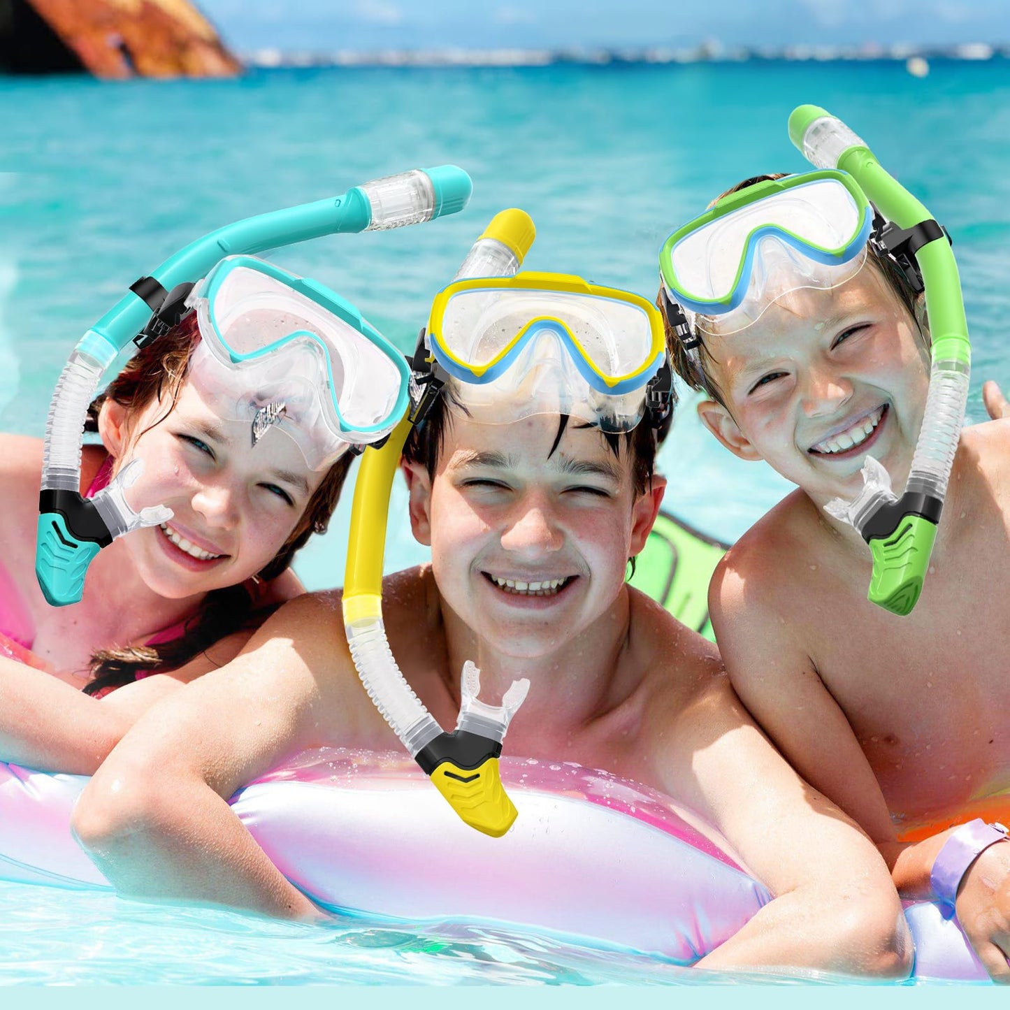 Lealinga Children's Snorkel Set with 180° Anti-Fog Panoramic Wide View Diving Mask and Dry Snorkel Snorkelling Set, Anti-Leak Snorkel Mask with Nose Protection for Boys and Girls