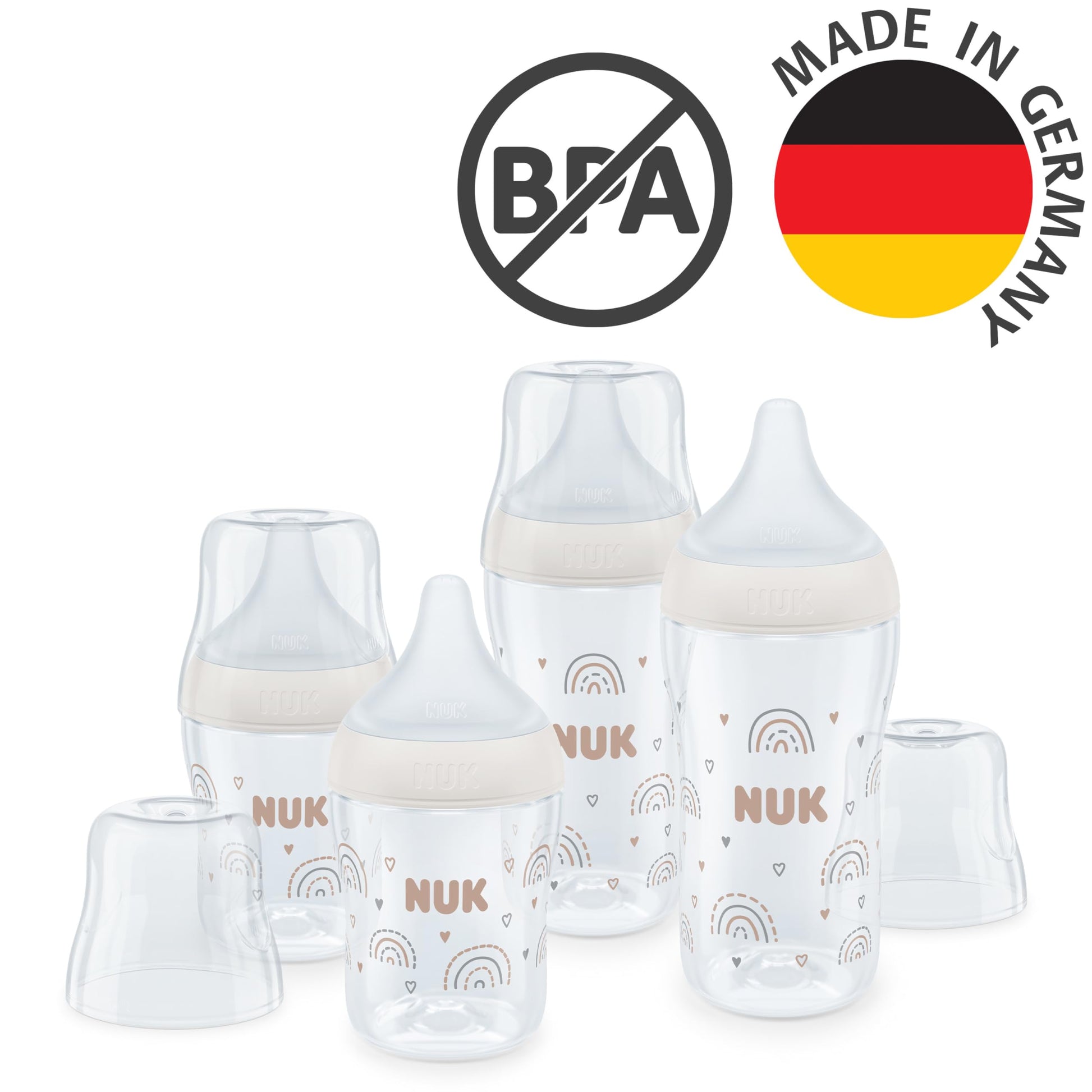 NUK Perfect Match Baby Bottle Set | From 3 Months | Adapts to Baby | Temperature Control | Anti-Colic | 150 ml and 260 ml | BPA Free | Silicone Teat | Rainbow | Pack of 4 - Meloni2