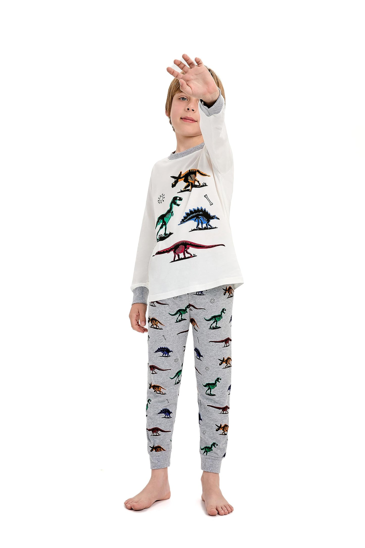 Dinosaurier-Pyjamas für Jungen, lange Nachtwäsche aus Baumwolle, Pyjamas für Kinder