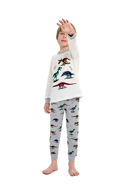 Dinosaurier-Pyjamas für Jungen, lange Nachtwäsche aus Baumwolle, Pyjamas für Kinder
