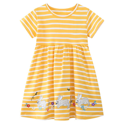 Dinopjs Kleider für Kleines Mädchen Kurzarm Kleid Cartoon-Stil Regenbogen Ozean Prinzessinnenkleid Dino Giraffe Osterhase Meerjungfrau Kinder Prinzessin Kostüm Tägliche Sommer Rock Ferienkleider