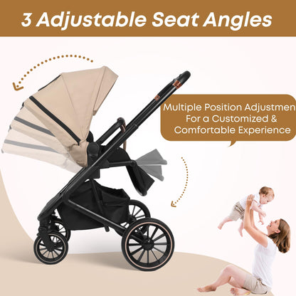 BabyVoyage Kombikinderwagen 2-in-1 ohne Babyschale – Babywanne & Sportsitz, Räder 360° Stoßdämpfer, Federung, höhenverstellbarer Griff, Faltbar, Zubehö-Grün