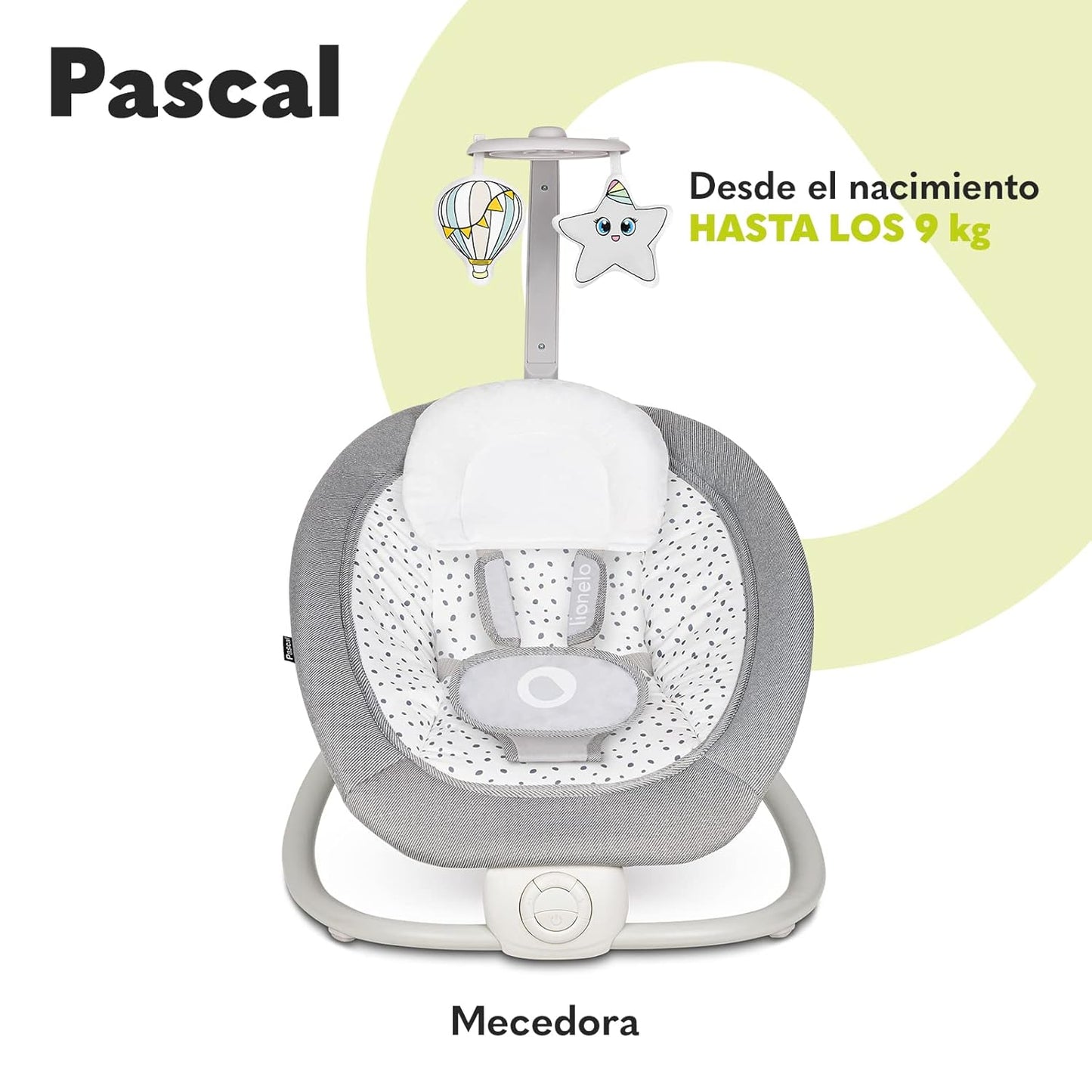 LIONELO Pascal Baby Rocker, gentle vibrations, 5 melodies, toy carousel with interactive plush toys, head pillow, adjustable backrest, energy-saving system (GREY DOVE) 