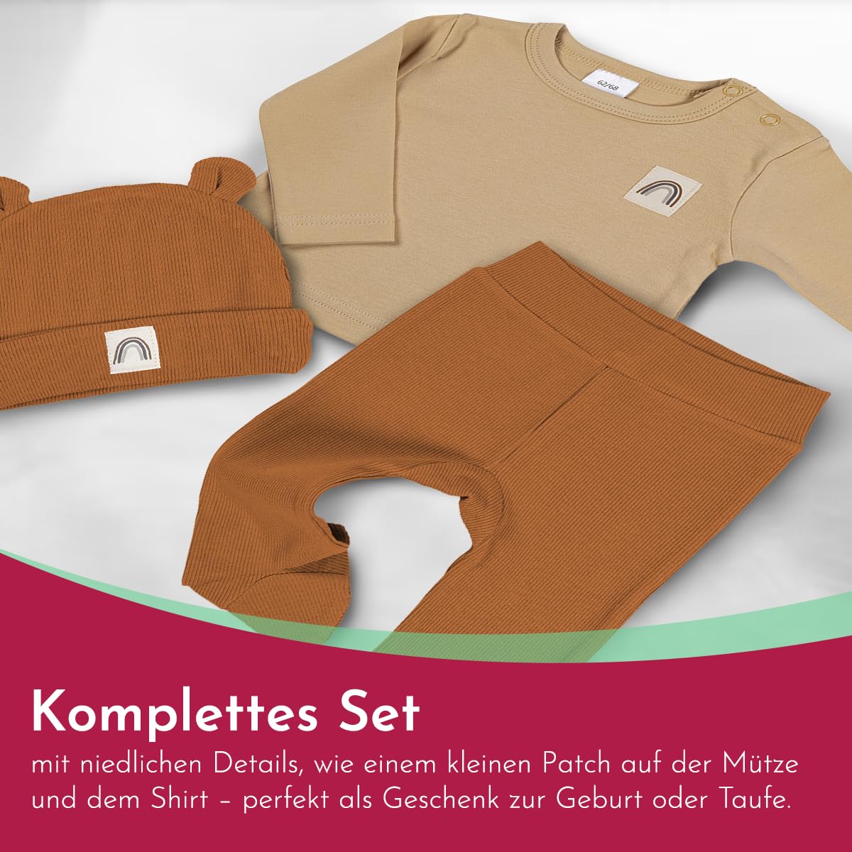 Clinotest Baby Romper Set - 3-Piece Baby Clothes for Girls & Boys 0-6 Months - Hat, Shirt, Trousers - Soft Cotton, Elastic Waistband, Breathable - Perfect for Newborns & Toddlers