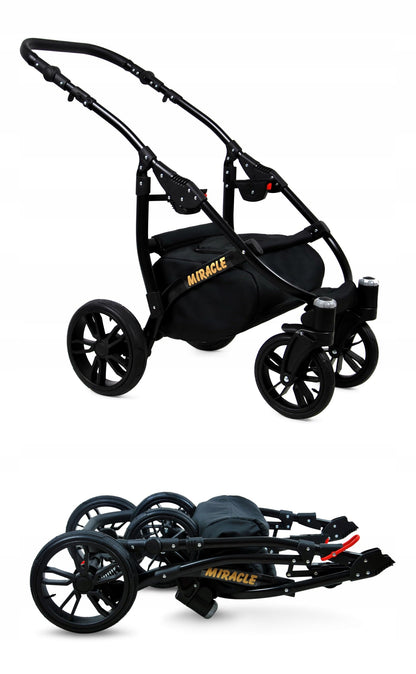 BabyLux Miracle 2-in-1 Baby Pushchair Deep and Pushchair with Accessories Adjustable and Foldable Aluminium Construction Waterproof Non-Removable Wheels Gold Leaf