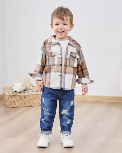 Baby Kleidung Jungen 12 Monate - 4 Jahre Winter Baby Kleidung Outfit Set Langarm Kariertes Top + Hosen Kleidung Sets für Kinder Jungen