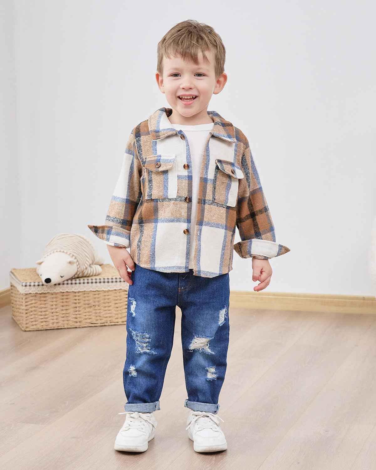 Lufebut Baby Clothing Boys 12 Months - 4 Years Winter Baby Clothing Outfit Set Long Sleeve Checked Top + Trousers Clothing Sets for Children Boys