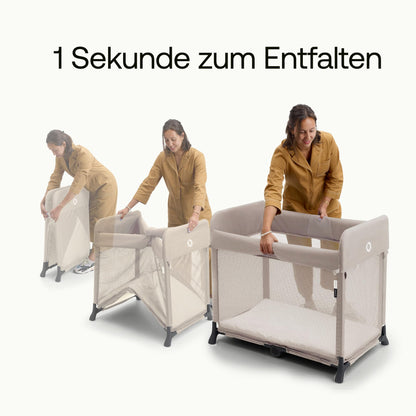 Bugaboo Stardust, 2-in-1, leichtes, kompaktes und faltbares Reisebett | kompakter Spielstall, mit Matratze, in 1 Sekunde aufgeklappt, für Babys und Kleinkinder, inklusive Tragetasche, Desert Taupe