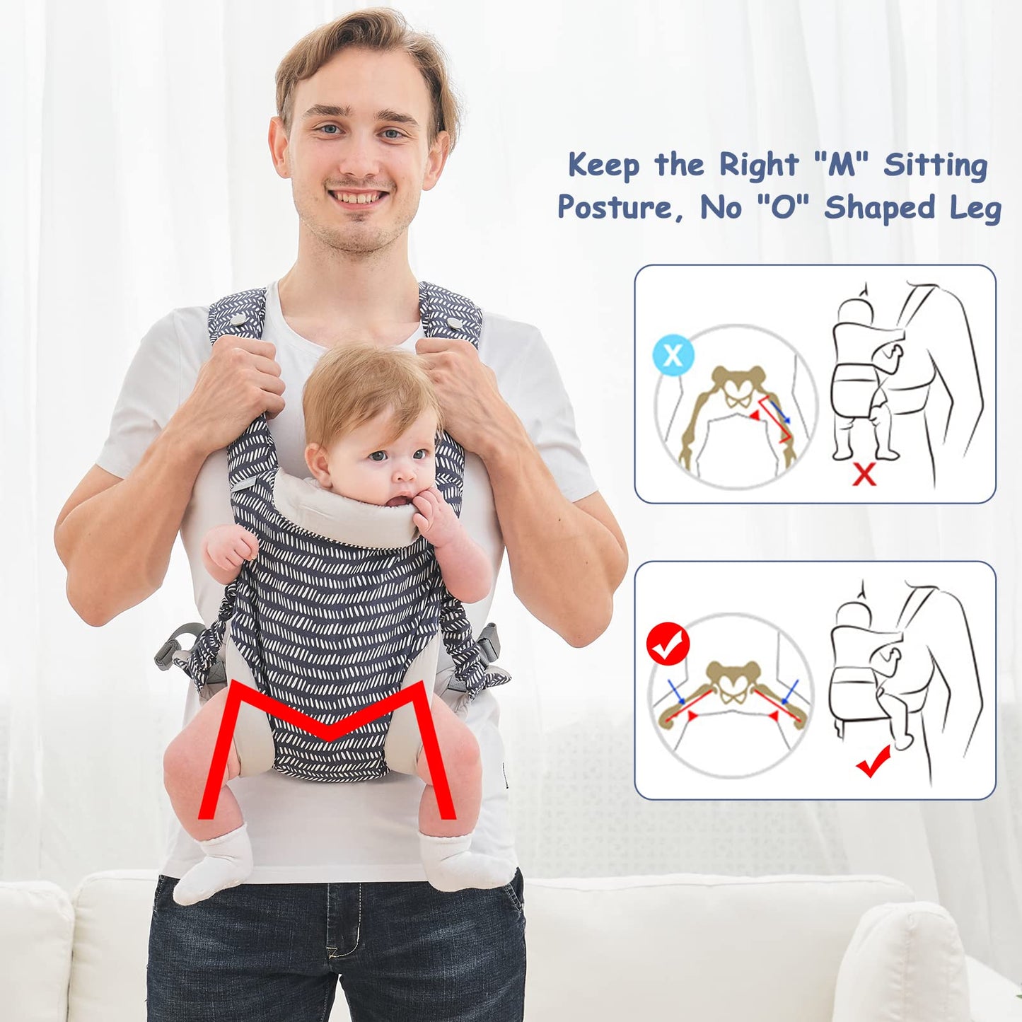 longdafei Babytrage, ergonomisches Design-Babytragetuch Cabrio mit atmungsaktivem Air-Mesh und verstellbaren Schnallen Baby Trage für Kleinkinder und Neugeborene