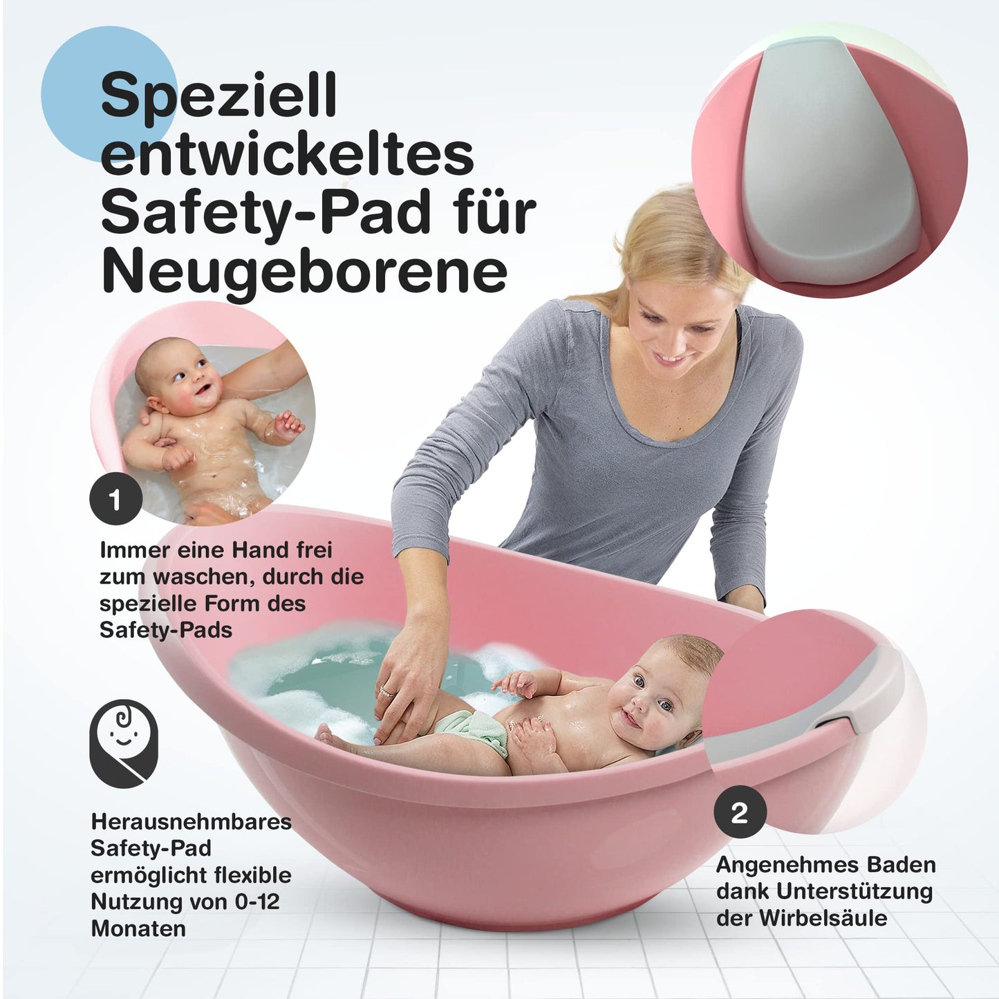 BabybeFun Baby Badewanne mit Badewanneneinsatz für Neugeborene [Testsieger] Rutschfeste Babybadewanne für Babys und Kleinkinder [0-12 Monate] Babywanne für Dusche Badewanne Weiß