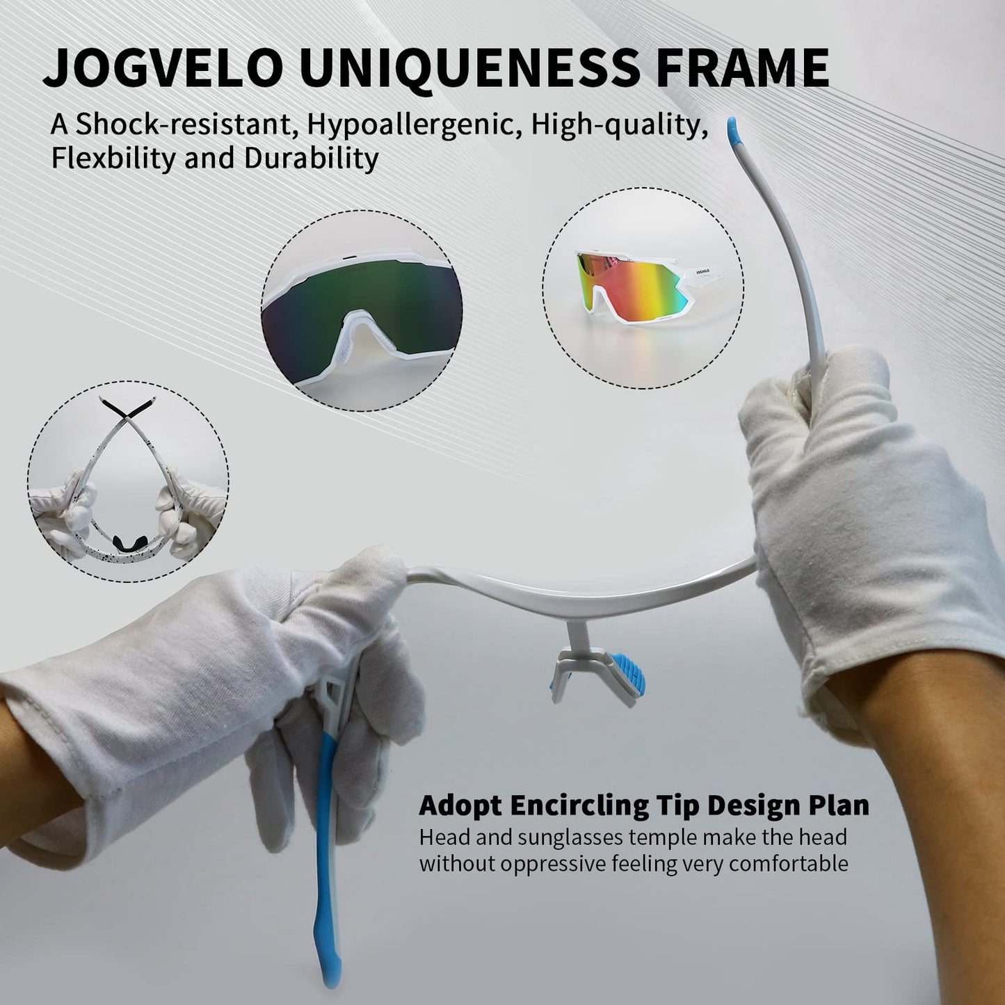 JOGVELO Polarisierte Sonnenbrille, Fahrradbrille Herren Damen mit 3 Wechselgläsern Sportbrillen Radbrille für Radfahren Laufen Angeln