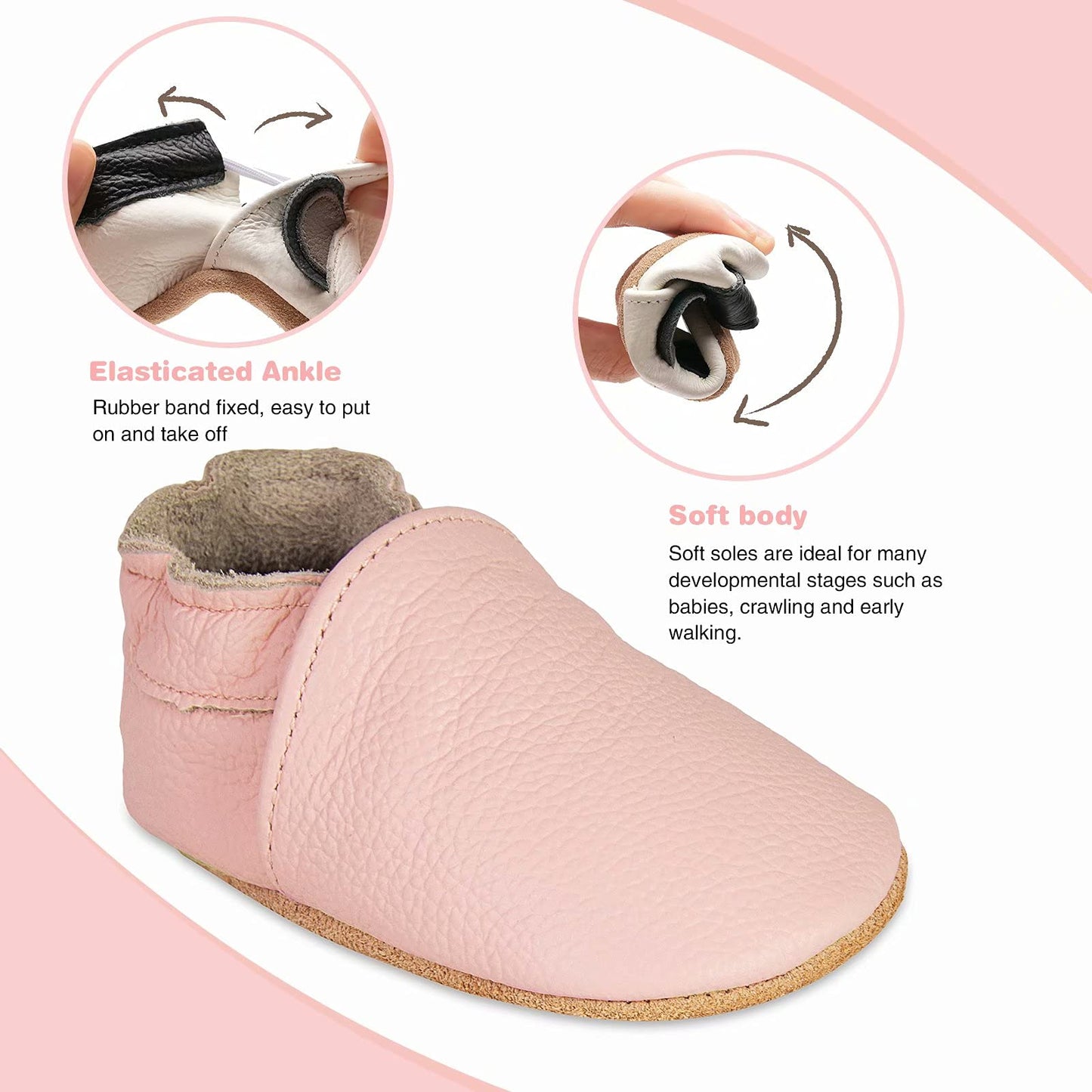 HMIYA Weiche Leder Krabbelschuhe Babyschuhe Lauflernschuhe mit Wildledersohlen für Jungen und Mädchen 0-6 Monate 6-12 Monate 12-18 Monate 18-24 Monate