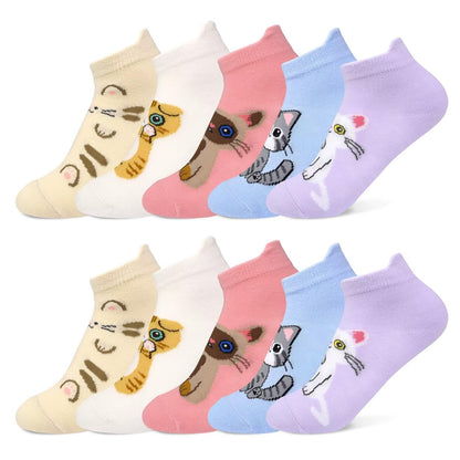 TUUHAW 10 Paar Kinder Socken für Mädchen und Jungen Socken Mit Motiv Schulkind Baumwolle Socken Bunt Gr. 23-38