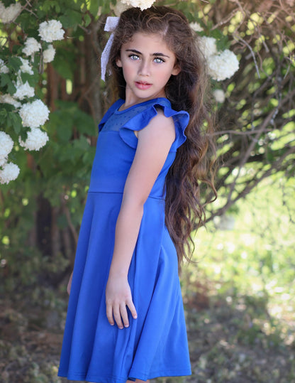 Arshiner Girls Dress Summer Dress Ruffle Short Sleeve Mesh A Line Casual Party Dresses with Pockets Kids Dresses for 6-13 Years 