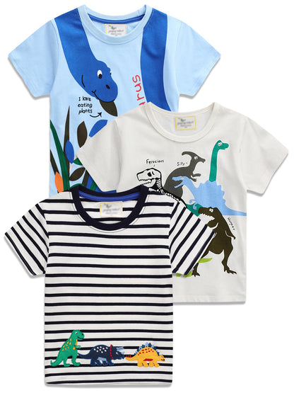 YOUNGSOUL Jungen T-Shirt Dinosaurier Kinder Kurzarm Tee Shirt Sommer Tops 3er-Pack