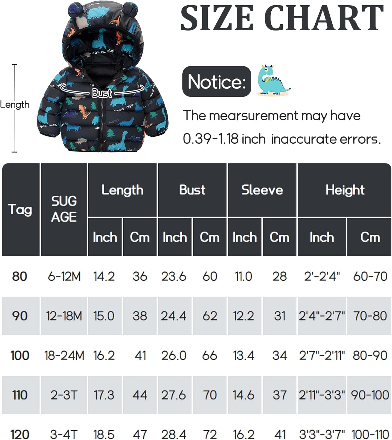 Happy Cherry Winter Jacket Baby Boys Girls Winter Coat with Hood Quilted Jacket Warm Lightweight Down Jacket Winter Cute Printed Outerwear 