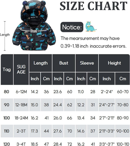 Happy Cherry Winter Jacket Baby Boys Girls Winter Coat with Hood Quilted Jacket Warm Lightweight Down Jacket Winter Cute Printed Outerwear 