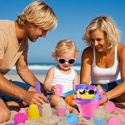 Fegalop Sand Toy Set for Girls 31 Pieces, Sandpit Toy Beach Toy with Folding Bucket, Beach Toy Children with 5 Sand Shovel, Bucket, Sand Shapes, Sunglasses, Mesh Bag for Children