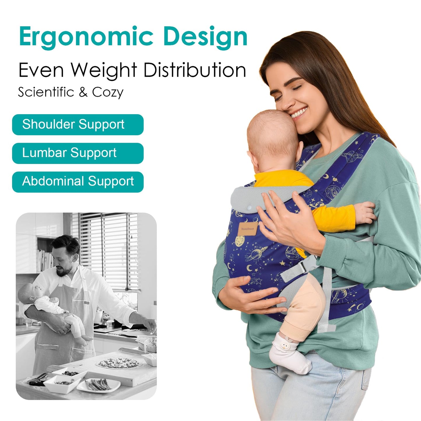 YooxArmor Babytrage für Neugeborene ab Geburt,Ergonomische gemütlich und leichtgewichtig Babybauchtrage mit Nackenstütze,Rückentrage Baby-Tragetasche Geeignet für 3-30 kg
