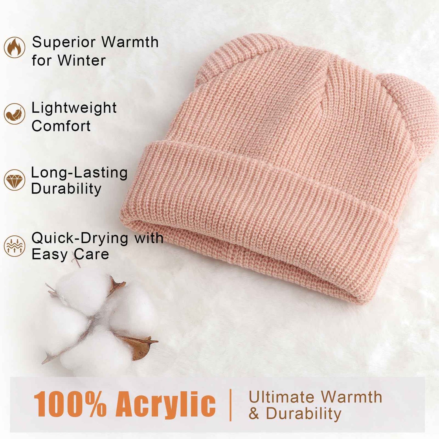 DRESHOW Toddler Beanie Baby Winter Hats Baby Soft Knitting Cute Bear Ears Hat for Boys Girls Warm Hat Hats for 0 Months - 24 Months