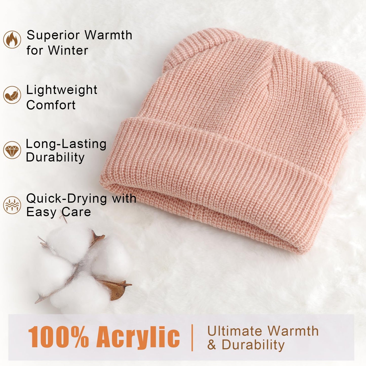 DRESHOW Toddler Beanie Baby Winter Hats Baby Soft Knitting Cute Bear Ears Hat for Boys Girls Warm Hat Hats for 0 Months - 24 Months 