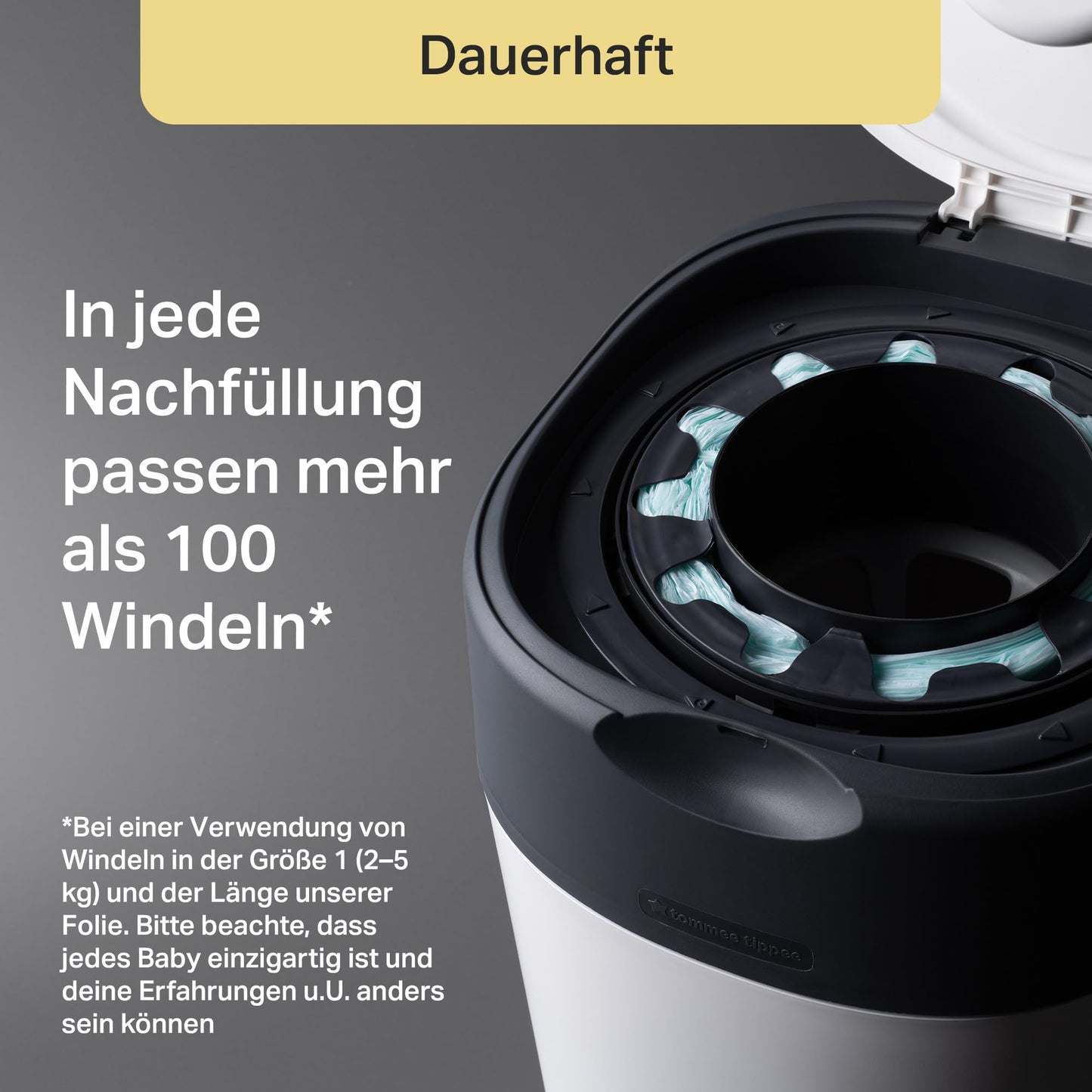Tommee Tippee Twist and Click Advanced Windeleimer, umweltfreundliches System, inkl. 6x Nachfüllkassetten mit nachhaltig gewonnenem, antibakteriellem GREENFILM, Weiβ