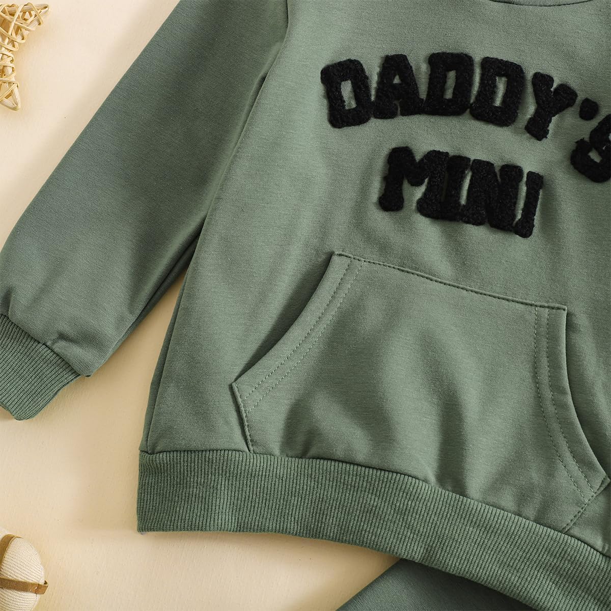LUVCES Kleinkind Baby Jungen Outfits Langarm Daddy’s Mini Kapuzenpullover Sweatshirts + Hosen 2-teiliges Herbst Winter Frühling Kleidungsset