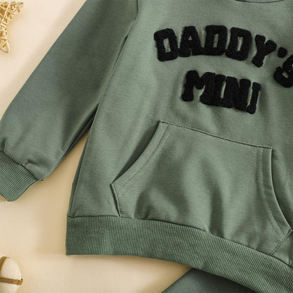 LUVCES Kleinkind Baby Jungen Outfits Langarm Daddy’s Mini Kapuzenpullover Sweatshirts + Hosen 2-teiliges Herbst Winter Frühling Kleidungsset